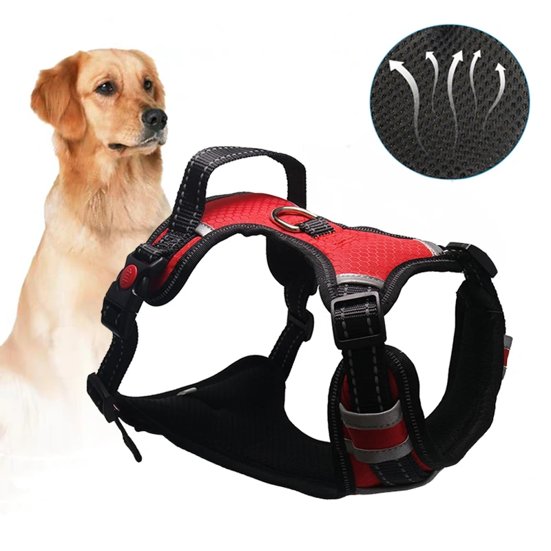 

Pet product Adjustable No Pull dog harness pink reflective vest breathable dog leash collar small medium dog Accessories k9large