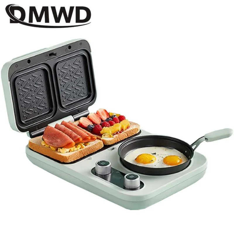 DMWD Household Multifunction Breakfast Machine Electric Waffle Maker Automatic Sandwich Bread Toaster Ham Meat Egg Grill Pan