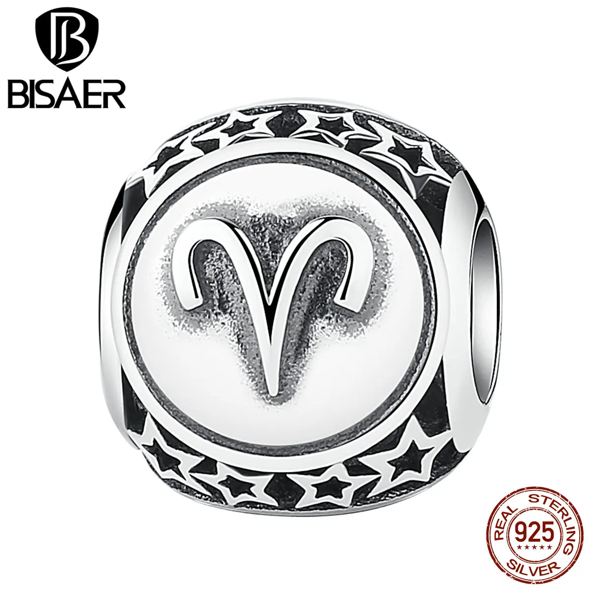 BISAER, винтажный 925 пробы, серебряный, Водолей, Знак Звезды, Зодиак, бусины, подходят для шармов, браслеты, сделай сам, 12 созвездий EDC048