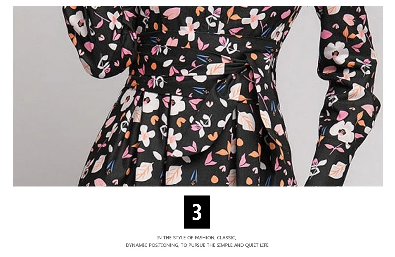 

Midi Dresses Female Turn Down Collar Retro Party Vestidos Vintage Printed Spring Dress Women Casual Long Sleeve