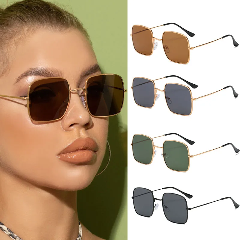 

Женские квадратные солнцезащитные очки Модные металлические солнцезащитные очки в стиле ретро, дорожные уличные очки для фотосъемки