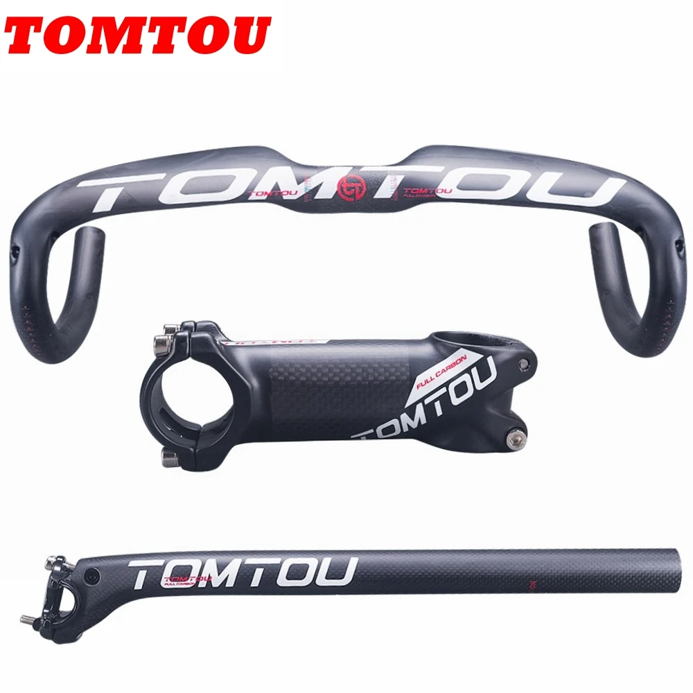 

TOMTOU Matte White Carbon Fibre Road Bike Aero Handlebar + Stem + Seat Post Bike Road Drop Bars Parts - TW9T82