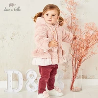 db15546 dave bella winter baby girls fashion bow solid padded hooded coat children tops infant toddler outerwear