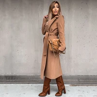 woolen woman coats autumn winter 2021 with belt warm long cardigan solid turn down collar large size fitted elegant ladies coat