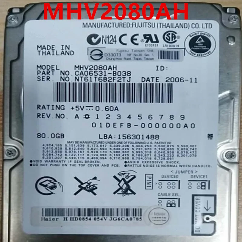 

90% новый оригинальный HDD для Fujitsu 80 Гб 2,5 дюйма 4 Мб IDE 5400 об/мин для ноутбука HDD для MHV2080AH