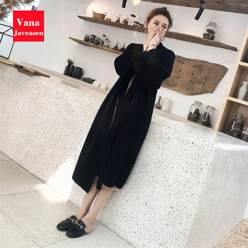 

Elegant Oversize Knitted Cardigan Coats Women Sweaters V-neck Button Flared Long Sleeve OL Cardigan Long Sweater Loose Sweater