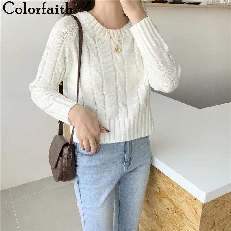 Женский Однотонный свитер Colorfaith повседневный вязаный в минималистичном стиле