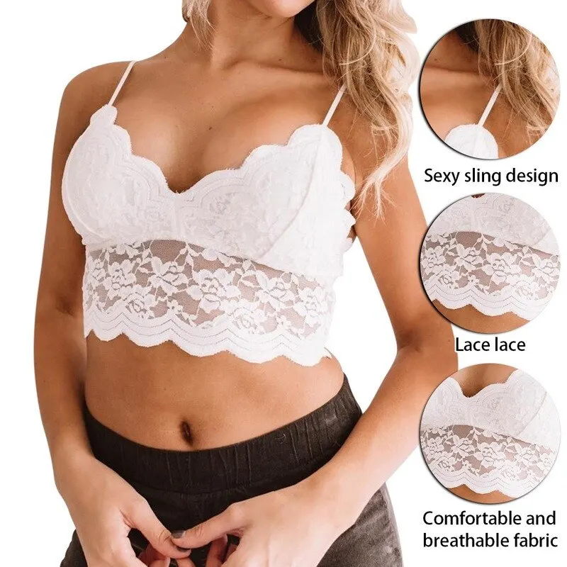 

Laamei 2021 Hot Lingerie Women Sexy Bralette Women Plus Size Vest Crop Wireless Bras Lingerie Sexy V-Neck Lace Underwear Bras