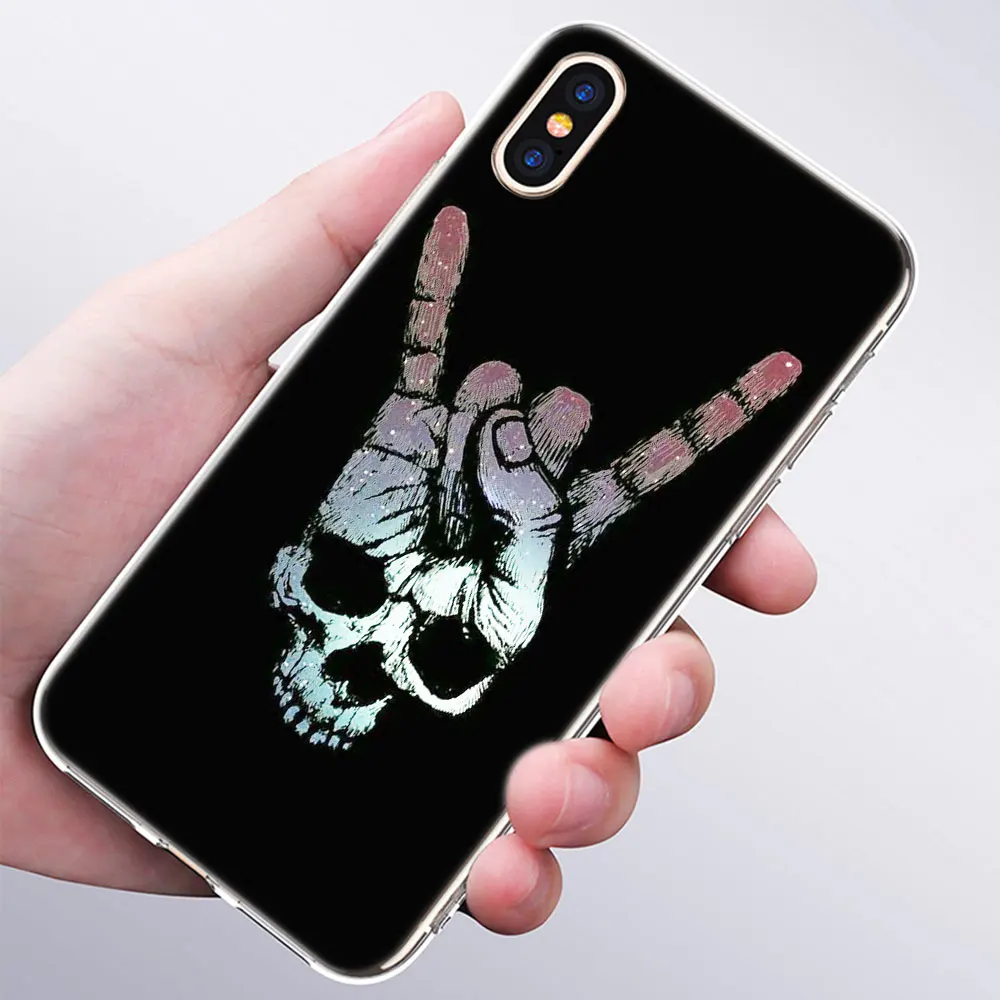 002 Роскошный мягкий силиконовый чехол для телефона Rock ролл череп для Apple iPhone 11 Pro XS Max X XR 6 6S 7 8 Plus 5 5S SE Модный чехол - Цвет: 002