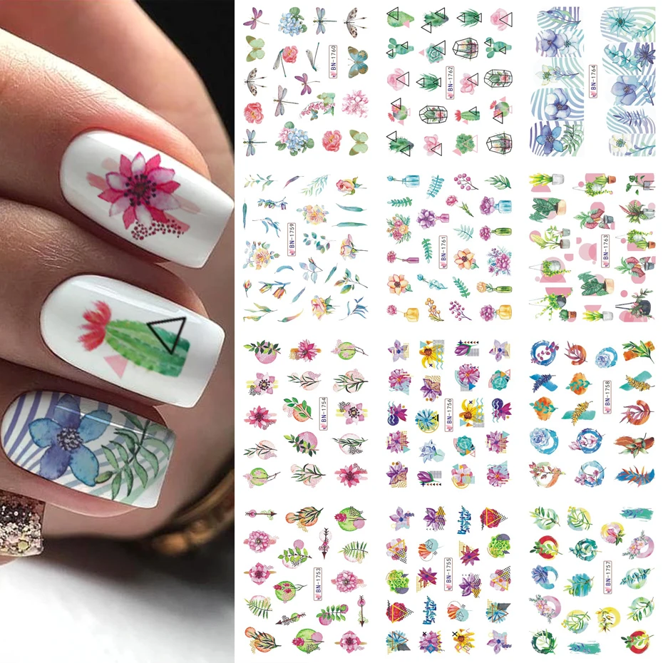 12 вещей в комплекте смешанный цветок кактуса переводятся с помощью воды наклейки