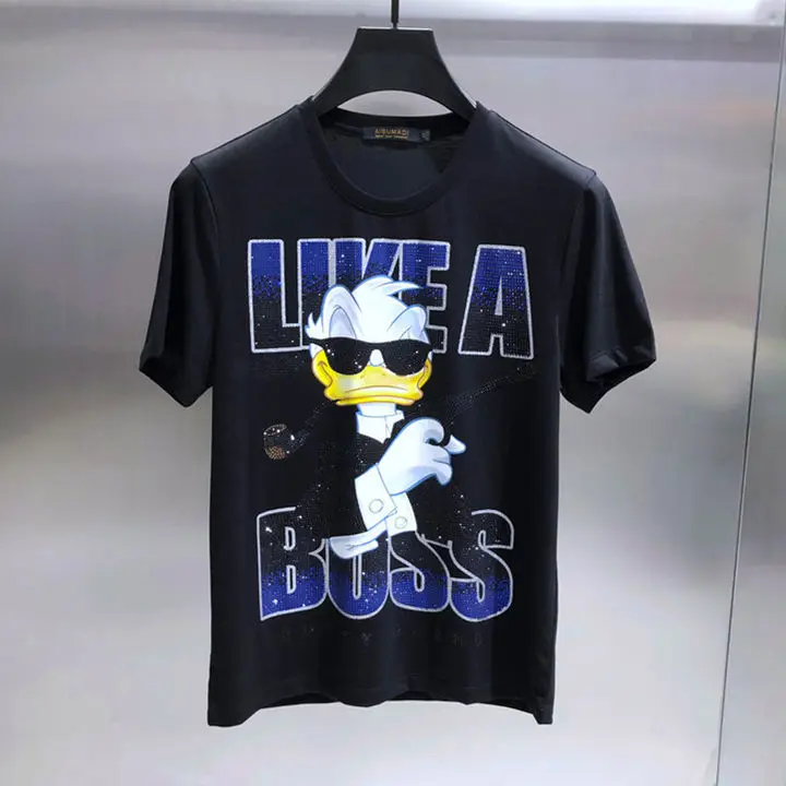 

Summer new ice silk cotton T-shirt Korean fashion round neck versatile cool round neck hot drill short sleeve top