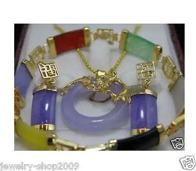 FREE SHIPPING&gt&gt@&gt Jewelry jade pendant necklace earring bracelet set+ chain18K gold plated watch wholesale Quartz stone CZ c |