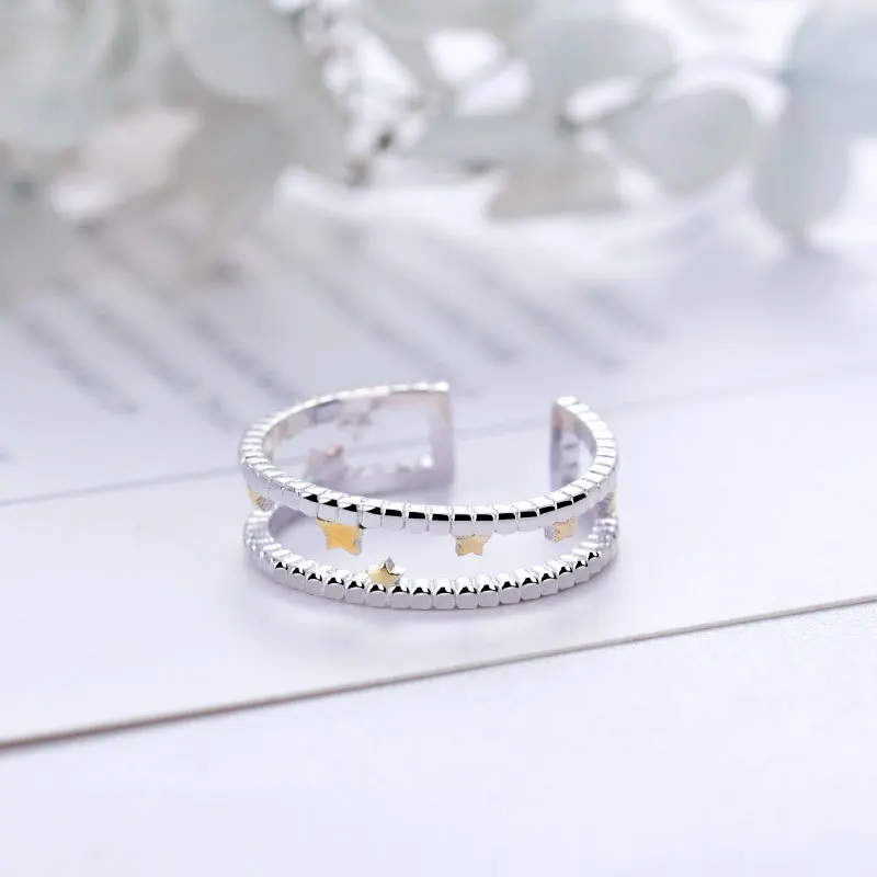 

Exquisite Star River Double Layer Five Pointed Star Ring Fashion Fresh Girl Silver Plated Ring Charm Women Valentine's Day Gift