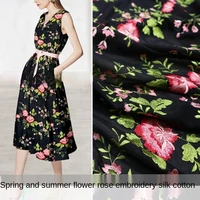 spring and summer thin floral embroidered silk cotton fashion fabric sewing fabric factory shop is not out of stock