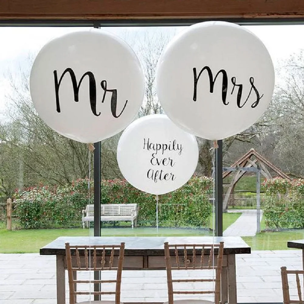

36Inch White Latex Balloon MR MRS Married Love Heart Letter Printed Party Balloons Bride Groom Wedding Decoration Supplies