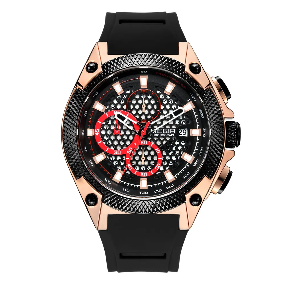 Часы наручные MEGIR мужские с хронографом, брендовые Роскошные спортивные с силиконовым ремешком, розовое золото, 2127 от AliExpress WW