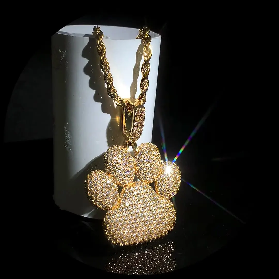 

Hiphop Men Diamond Silver Gold Plated Animal Jewelry Hot POP Big Bear Paw Bear Claw Pendant Necklaces Jewelry