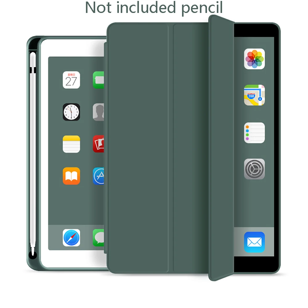 Умный чехол с держателем для карандашей для iPad Mini 5, чехол из искусственной кожи с функцией автоматического сна, защитная оболочка, модель A2133 A2124 A2125 A2126 - Цвет: Dark Green