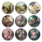 Стеклянный кабошон с изображением феи и кролика, круглый кабошон для фото в стиле секретного сада, милая мышь, лошадь, лиса, демонстрационная фурнитура с плоским основанием