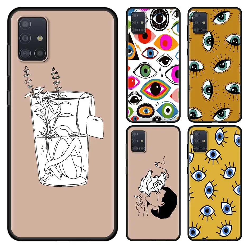 

Blue Evil Eye Print Line Face Phone Case for Samsung Galaxy A51 A71 A21s A12 A31 A41 A32 A02s A11 A72 A52 A42 5G A01 A91 Cover