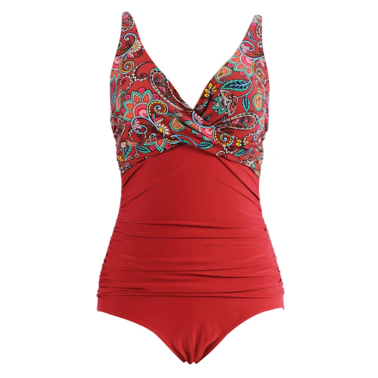 

2021 New Mori One-Piece Triangle Swimsuit Women's European and American V-neck Color-Block Wrinkle Belly Covering Sexy Backless