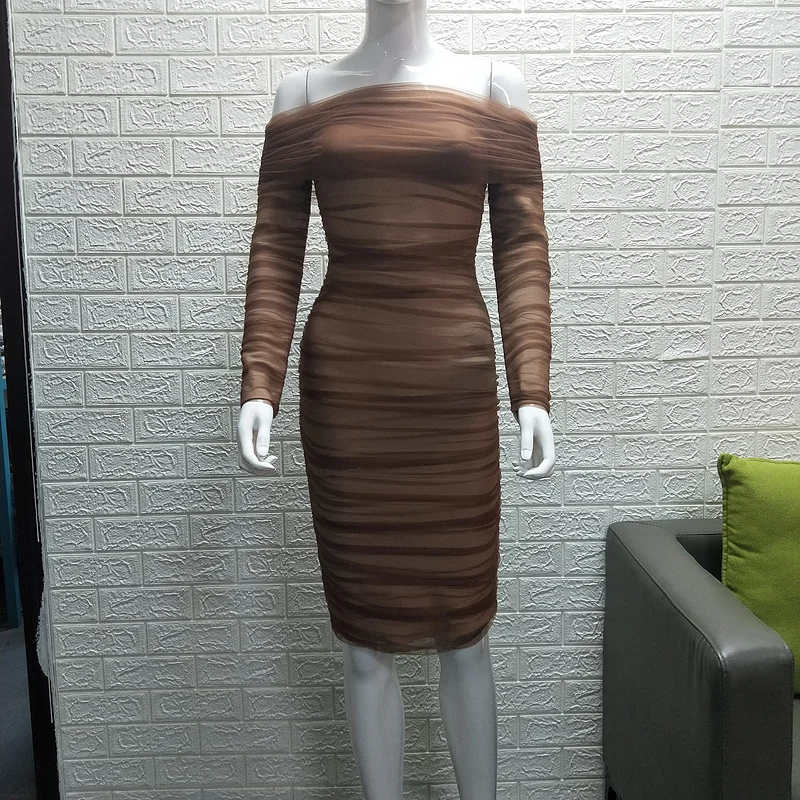 Высокое качество для знаменитостей белое Сетчатое платье с длинными рукавами и