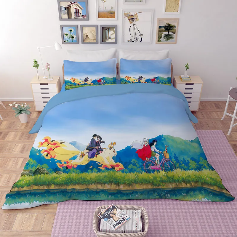 

Japanese anime bedding sets Comic kid duvet cover quilt cover pillow cases Blue sky easy to clean bedclothes Good quality
