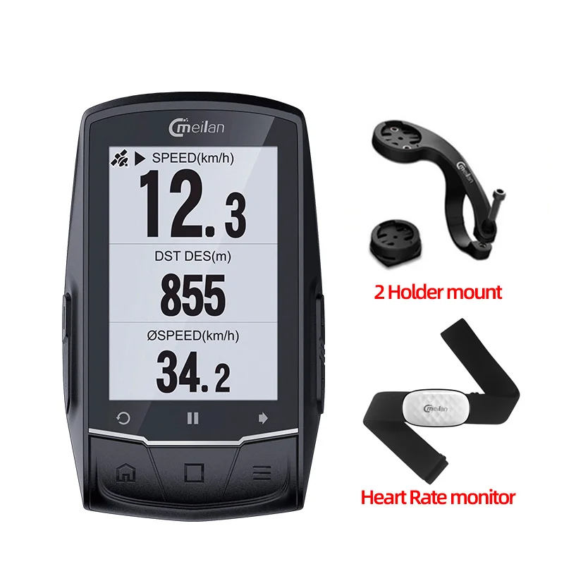M1 with C5 Meilan M1 велосипед gps велосипедный компьютер gps навигация BLE4.0 Спидометр подключение с Каденс/HR монитор/измеритель мощности(не включает - Цвет: M1 with C5