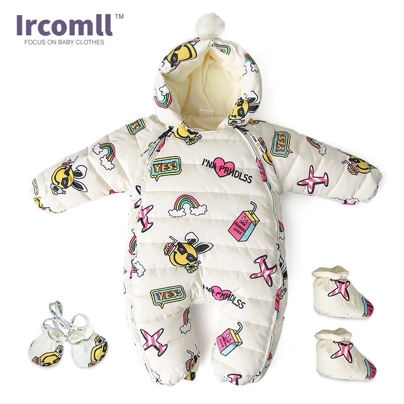 Ircomll/плотные комбинезоны с капюшоном для холодной зимы с рисунком граффити и перчатками; флисовая подкладка; Детский комбинезон; Детские Пуховые хлопковые комбинезоны