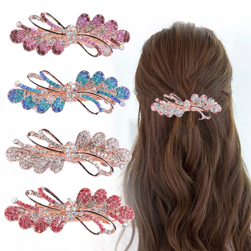 

New Fashion Rhinestone Bowknot Hair Clip Ladies Headdress Hairpin Spring Clips