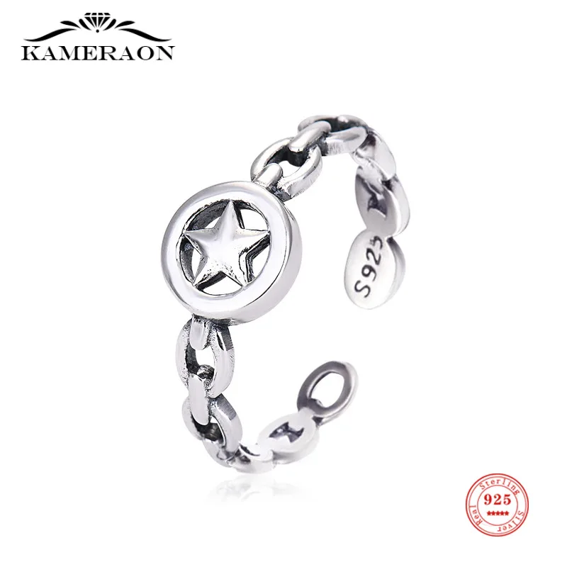 

925 Sterling Silver Women's Ring with Star Adjustable Vintage Rings Fashion Female Trendy Resizable Opening Rings