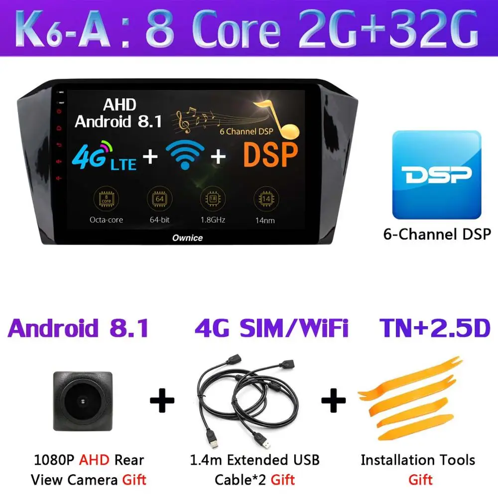 360 ° 4×AHD камера 4G WiFi Android 9,0 4 Гб+ 64 Гб DSP SPDIF CarPlay Автомобильный плеер для VW Passat B8 gps радио - Цвет: K6-A
