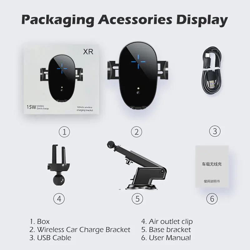 

15W Wireless Car Charger Phone Holder Car Mount Wireless Charger With Magnetic joint,Suitable for all mobile phones