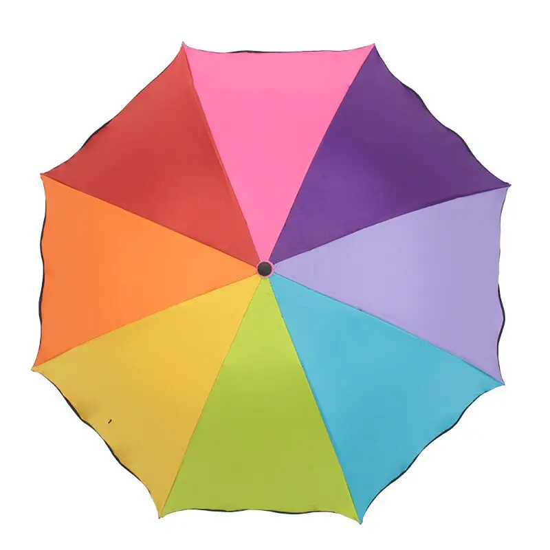 Paraguas de arcoíris para mujer, sombrilla con diseño de hoja de loto, Apolo, protector solar, transparente, uv, mezcla Multicolor, 3 pliegues