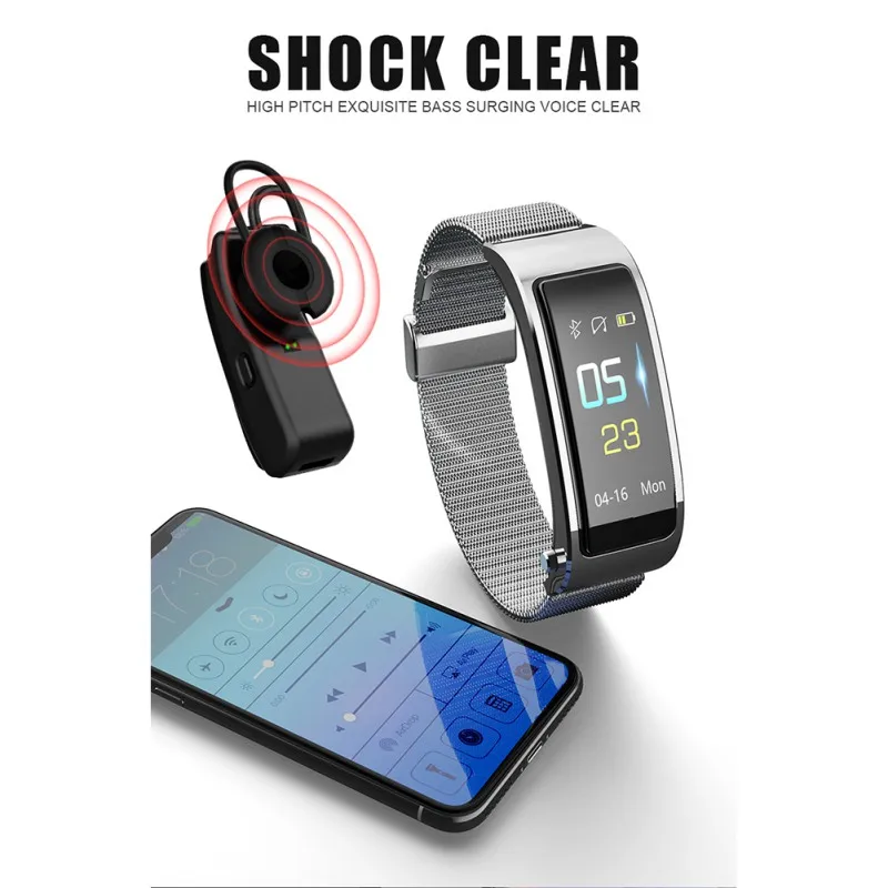 Bluetooth наушники фитнес браслет 2 в 1 Спортивный Трек смарт умный голосовое кровяное