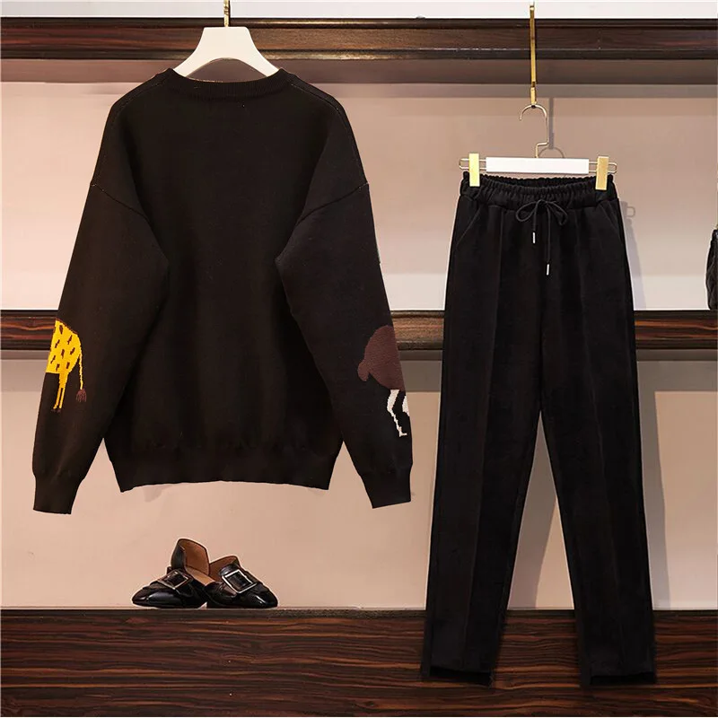 Женский спортивный костюм большого размера плюс новинка 2020 вязаный свитер топ и