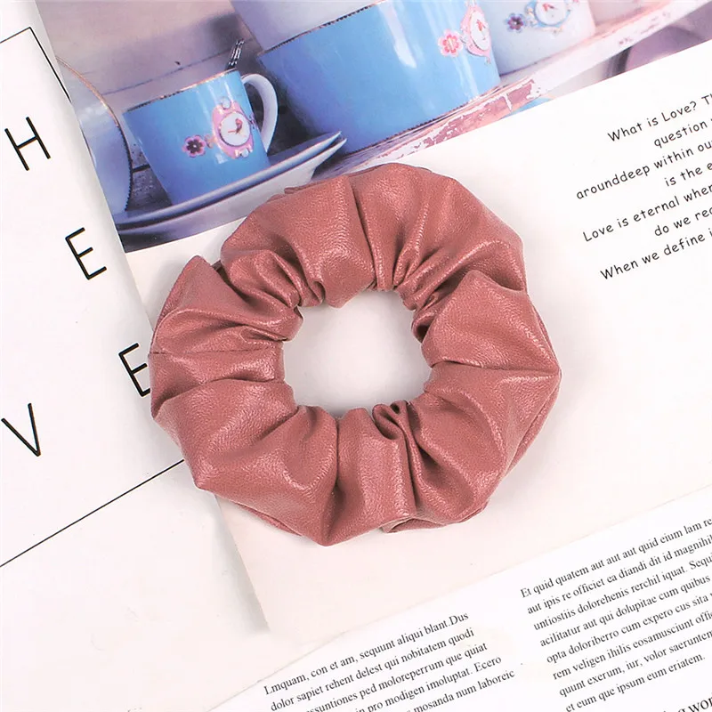 Для женщин Винтаж кожаные волосы PU Scrunchies большой Однотонные резинки; Стрейчевые удобные эластичные резинки для волос основные резинка для волос