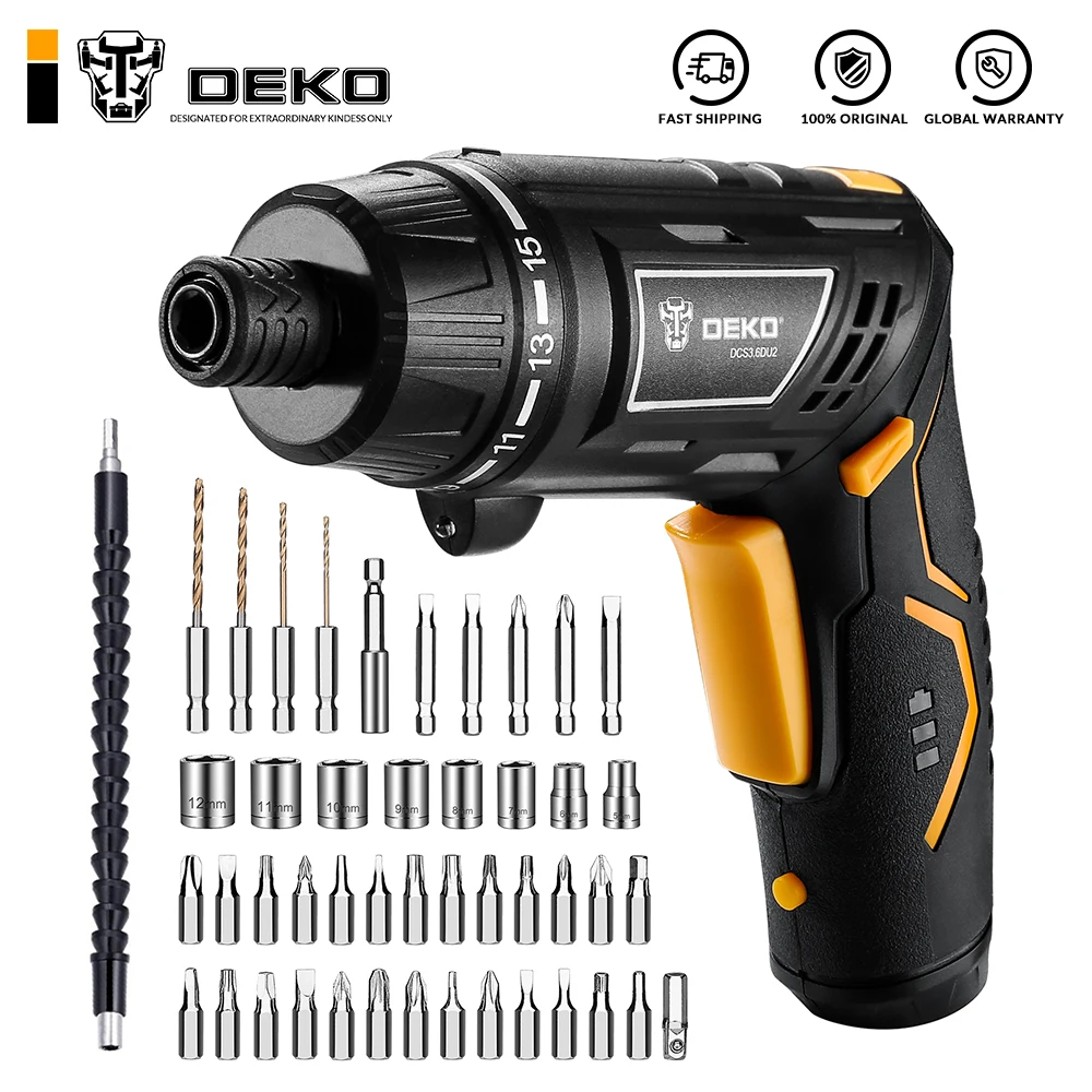 

NEW DEKO DCS3.6DU2 S1/S2 Cordless Electric Screwdriver Rechargeable Power battery Screwdriver Twistable Handle LED Torch Power