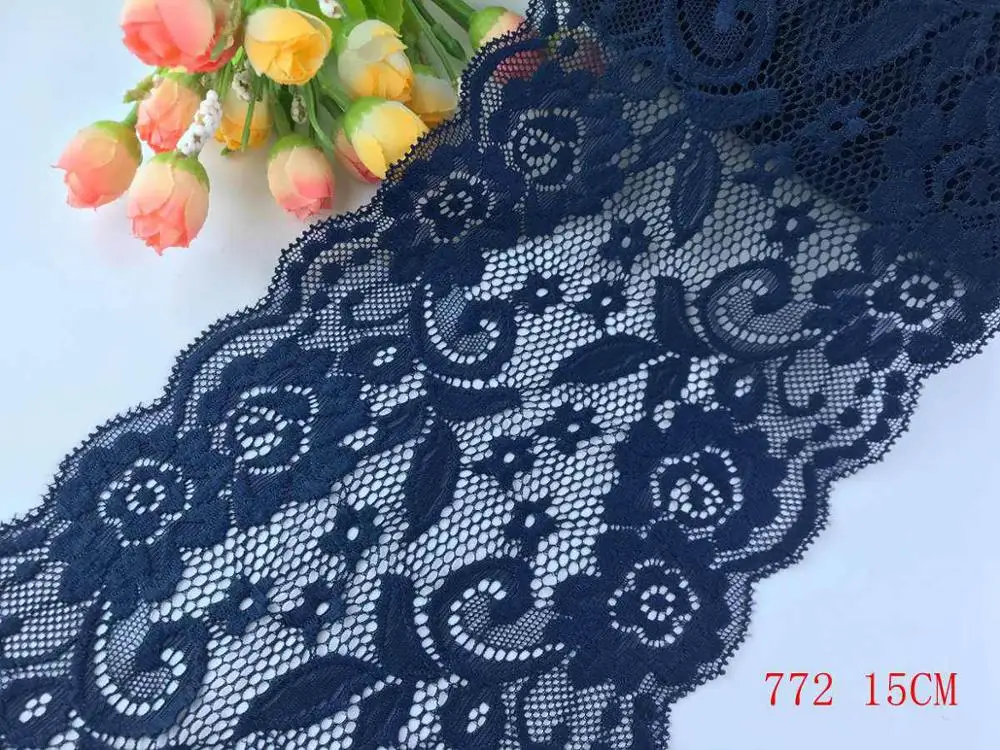 Navy Blue 772 1 ярд, тонкое эластичное/спандекс, цветочное, розовое/фиолетовое/красное/белое/Черное кружево, отделка «сделай сам»/Шитье/Свадебное кружево 03 - Цвет: Navy Blue 772