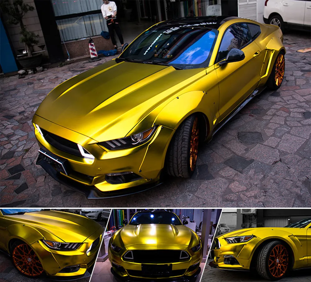 Атласная хромированная виниловая золотая пленка SUNICE для автомобиля