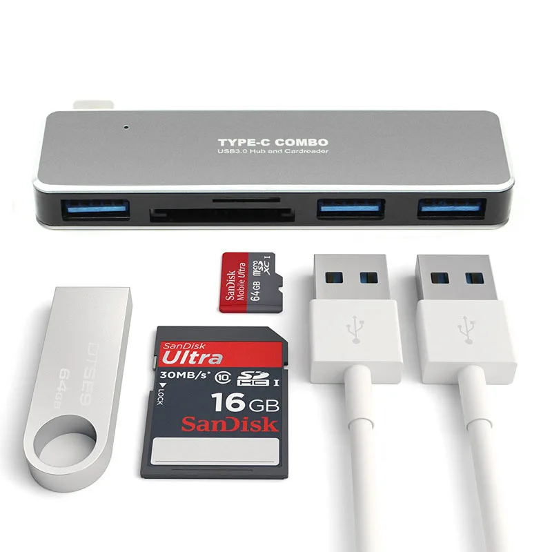USB хаб Thunderbolt 3 с портом Type C и кардридером для TF SD карт|Компьютерные кабели разъемы|