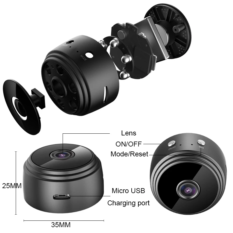 Мини-камера A9 1080p HD Ip ночная версия Кронштейн 360 градусов голосовой