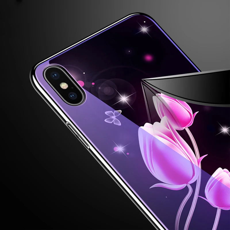 3D цветок закаленное стекло чехол для iphone 6 6s 7 8 Plus роскошный градиент звездное
