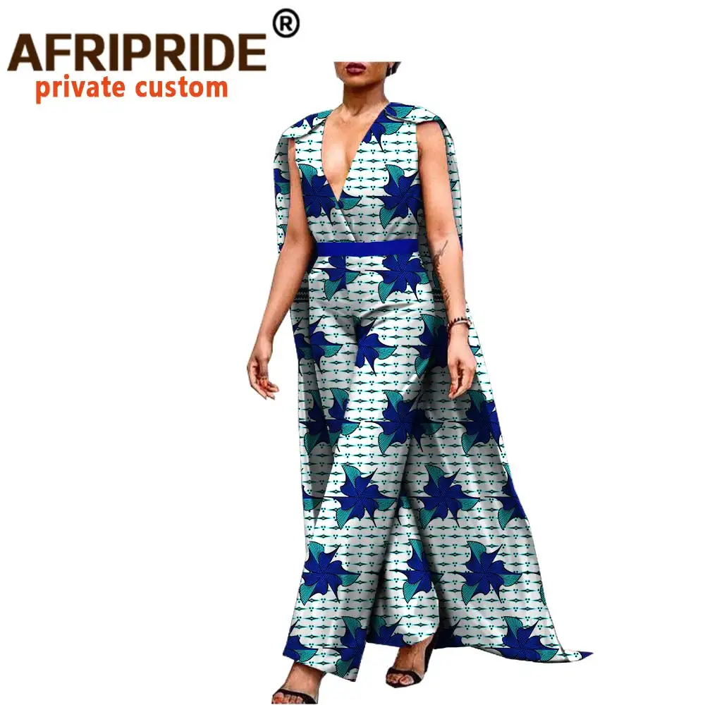 African Clothes for Women Jumpsuit with Belt Romper Ankara Print Bodysuit Sleeveless V-neck Plus Size Fashion Outfits A1829004