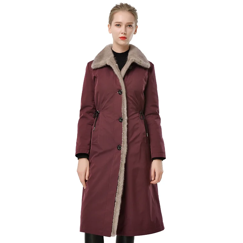 

Women's Winter Long Whole Mink Double-faced Fur School Overcome New Style Mink Lining Fur Coat with Detachable Inner Liner Parka