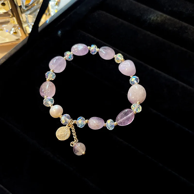 

Korean New Trendy Geometry Plating Portrait Pendant Bracelet Women Shiny Crystal Fashion Charm Bracelet Female Elasticity Bangle