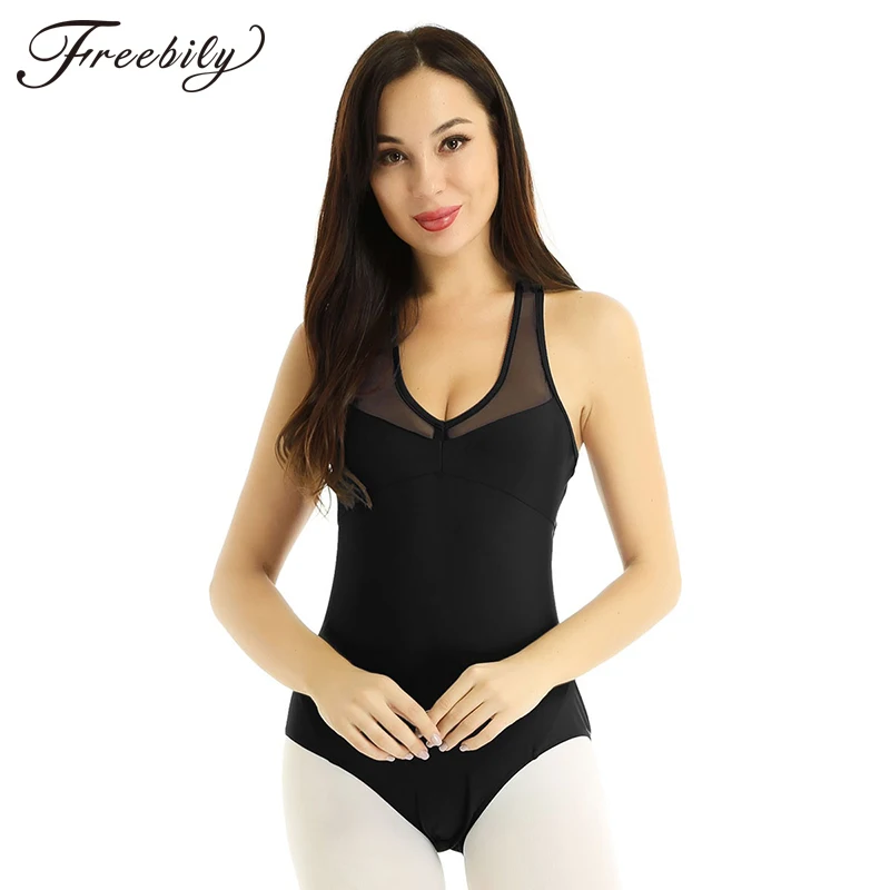 Балетный купальник для женщин с v образным вырезом без рукавов сетчатый