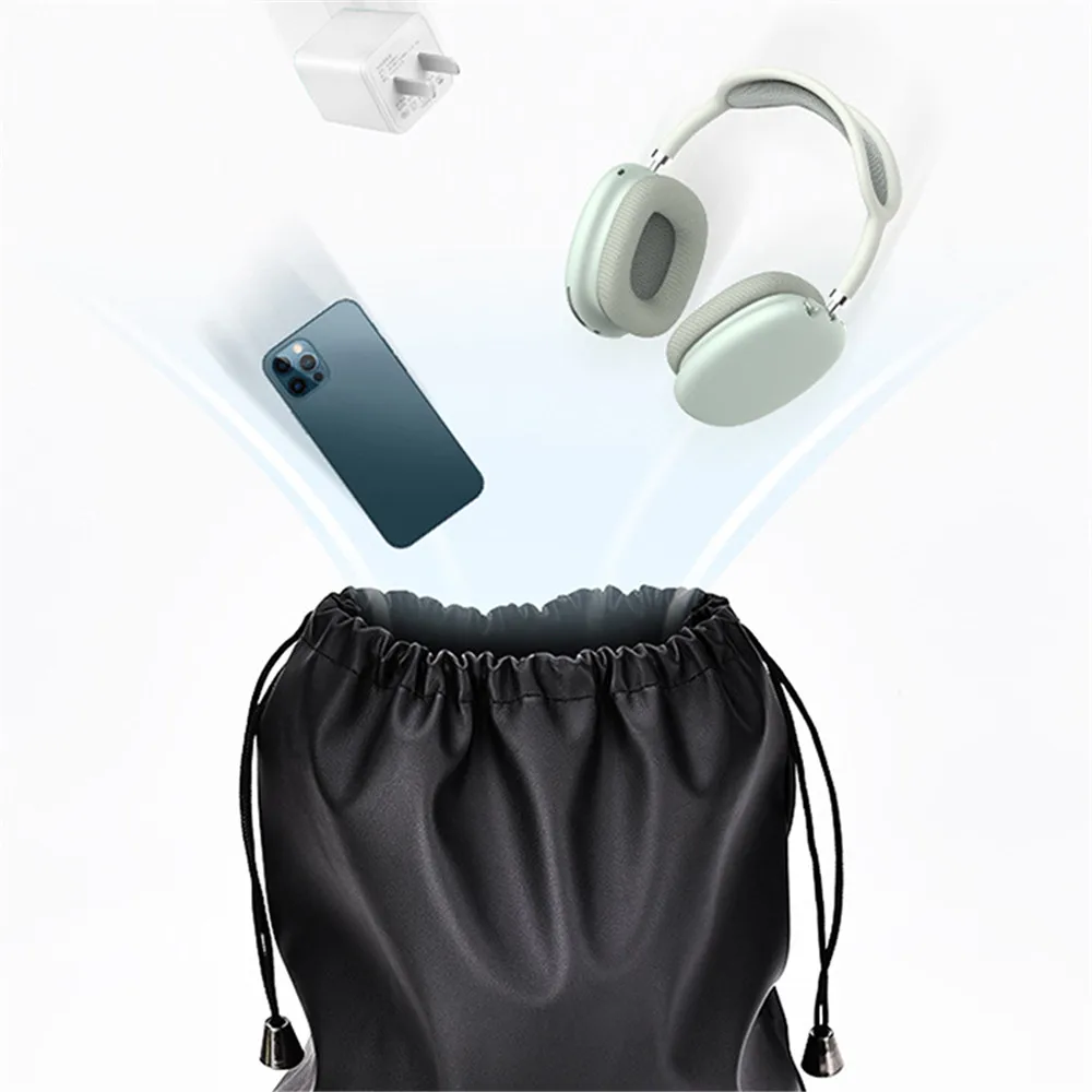 

Portable PU Leather Headset Storage Bag Large Capacity Drawstring Carrying Pouch Case for Airpods Max Headphones