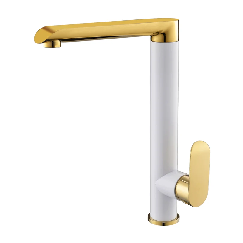 Golden and White 3 цвета, смесители для раковины, латунные смесители, черный, золотой, обработанный кран для ванной комнаты, смеситель, кран с одной ручкой, краны горячей и холодной воды с трубами - Цвет: Golden and White