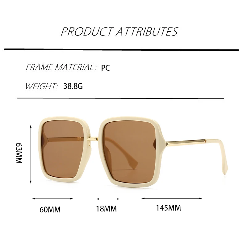 

Best Color Combination Oversize Square Sunglasses Women Metal Temples Elegant Fashion Decoration Sun Glasses Ladies gafas UV400
